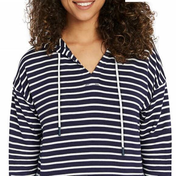 New! Buffalo David Bitton Women's Relaxed Fit Front Pockets Soft Striped Hoodie - Picture 3 of 6